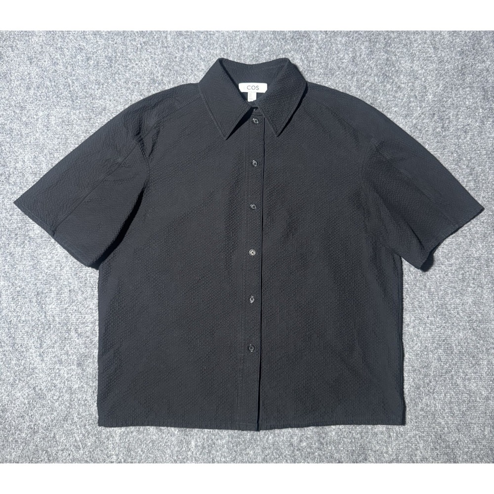 COS Textured Seersucker Fabric Oversized Button Up Women 6 Black Short Sleeve